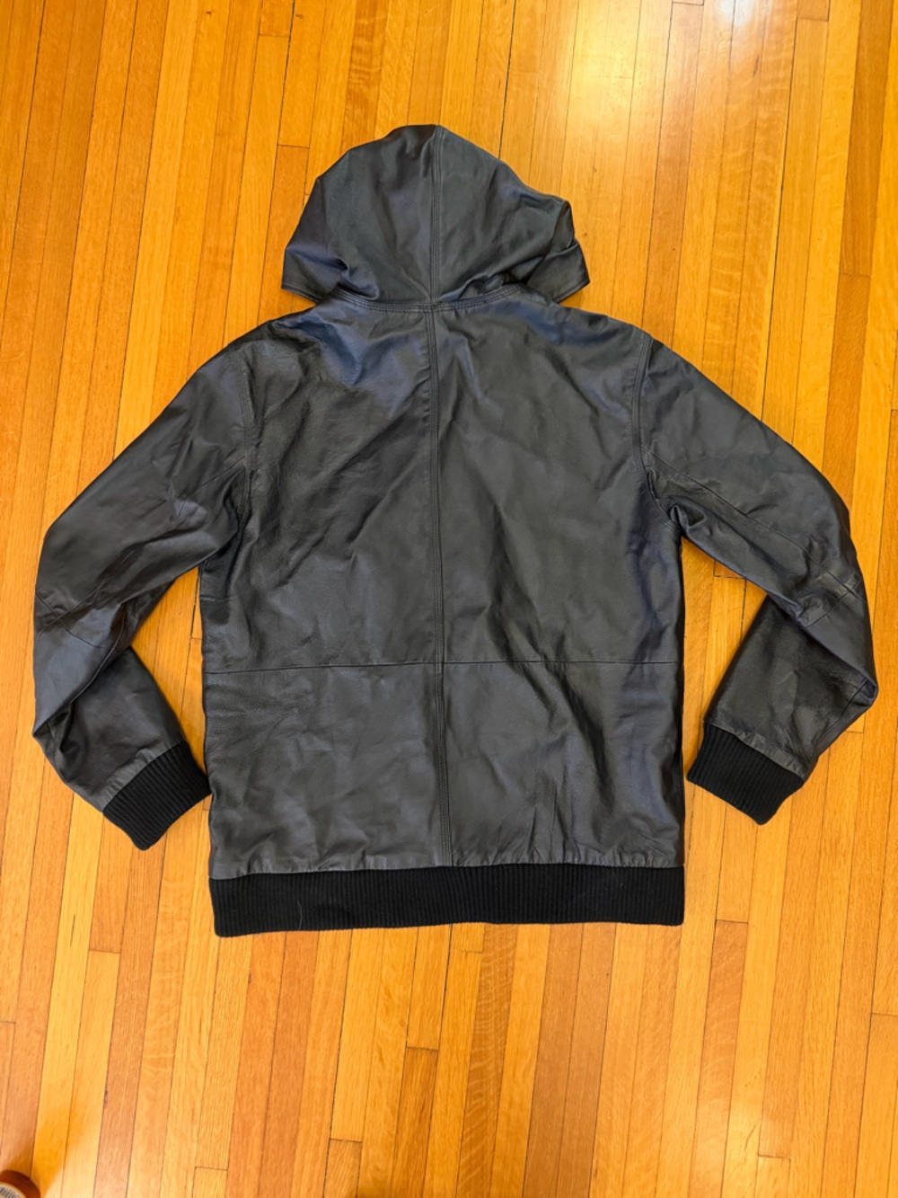 Burton Analog Emulsion Blk Hooded Leather Bomber Jacket Men L Rare 2008 Skater - Picture 3 of 14